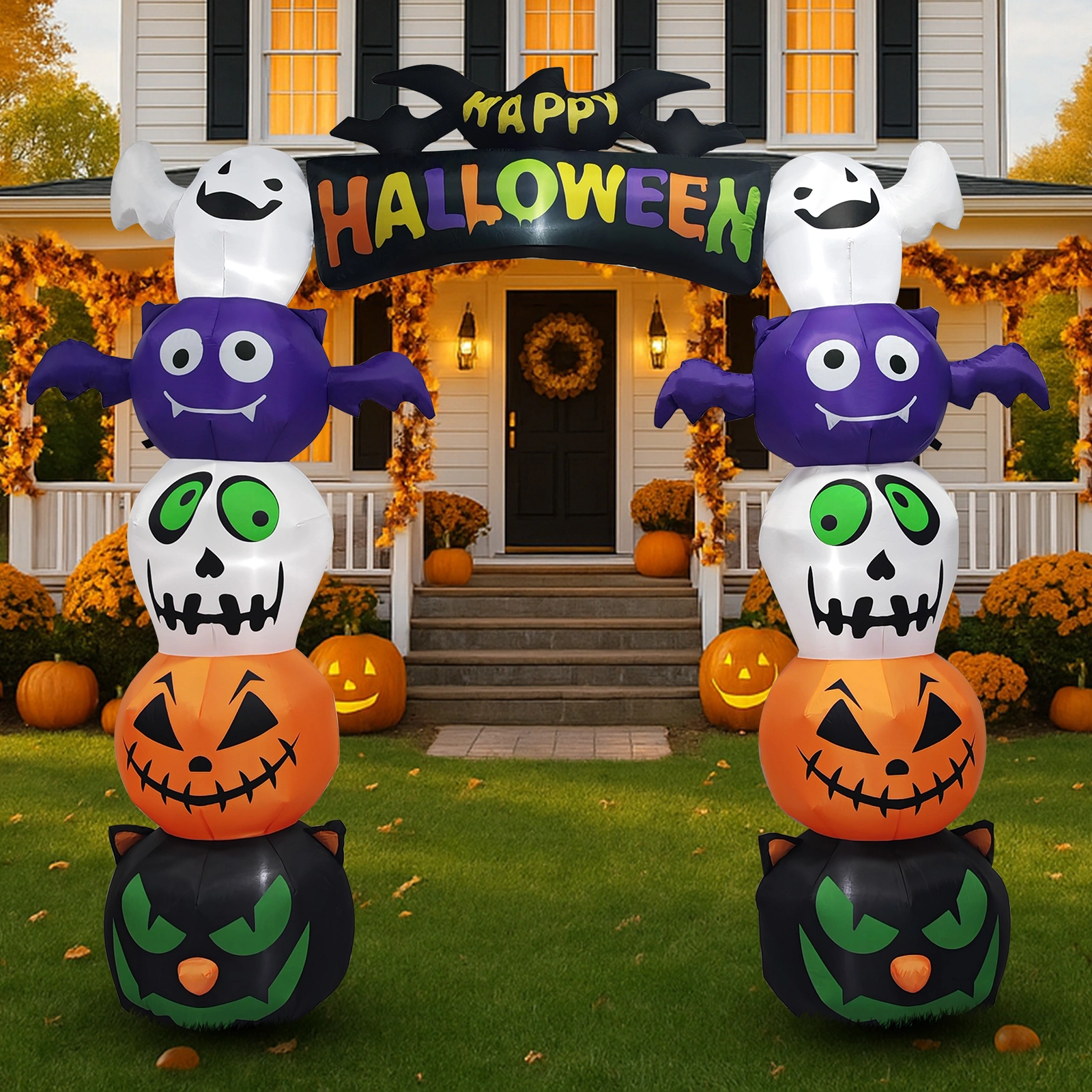 8.2 FT Cute Halloween Inflatables Pumpkin Archway Outdoor Decoration, Giant Blow up Yard Arch Decorations with Built-in LED Lights for Holiday Party Front Yard Lawn Garden Decor