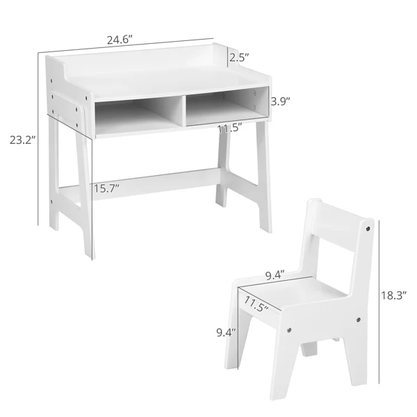 White Kids Study Desk and Chair Set with Storage, MDF, 60.5*41.5*50cm view 3