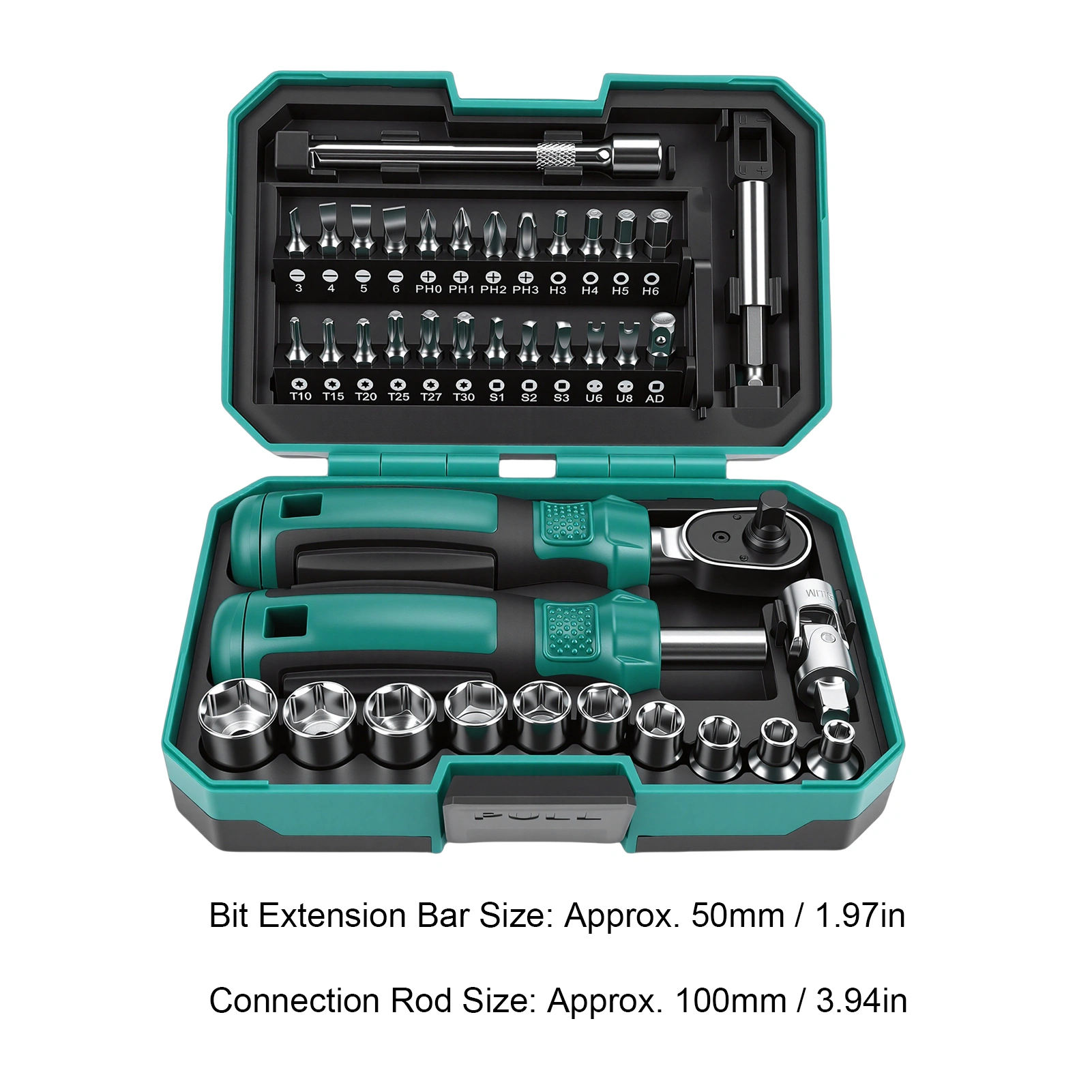 1/4 Inch Ratchet Wrench and Screwdriver Set - 10 Sockets, 24 Bits, 2 Extension Bars, Universal Joint Tool Kit view 4