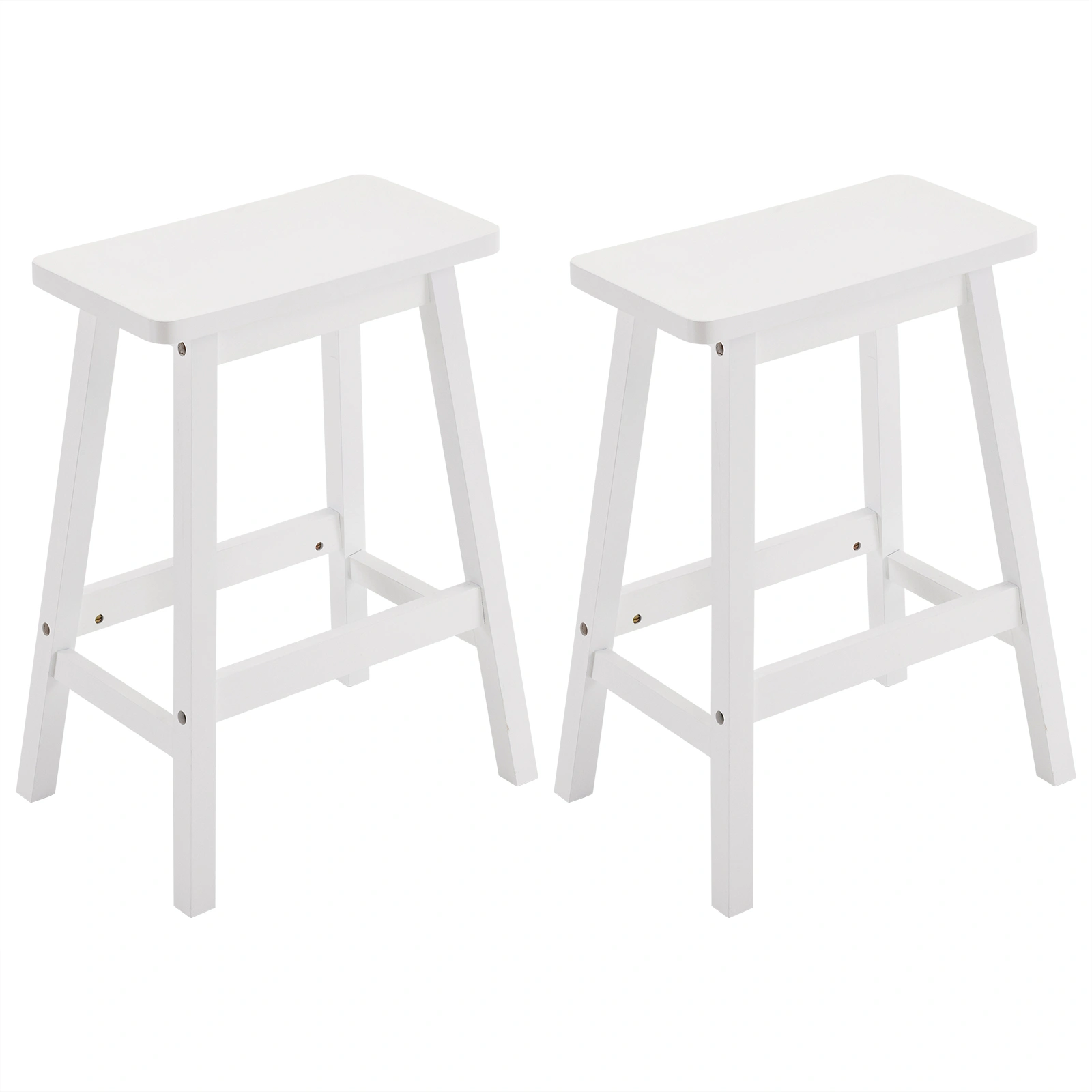 2pcs White Pine Wood Saddle Seat Bar Stool Counter Height Dining Chair for Kitchen Bar Pub