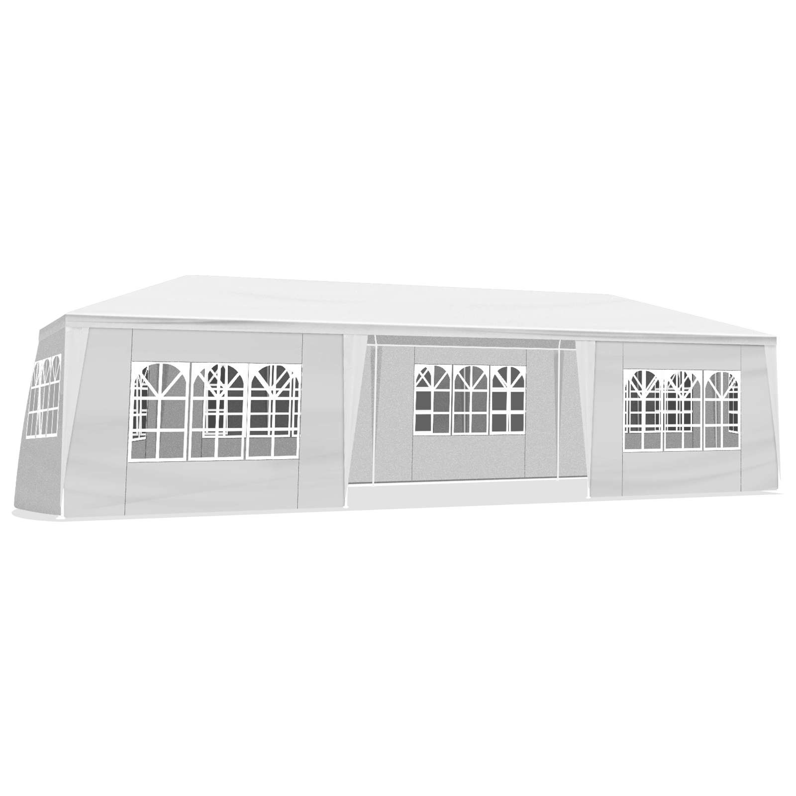 3x9m 7-Sided Hexagonal Party Tent with Iron Frame and PE Cloth Cover, Outdoor Event Canopy