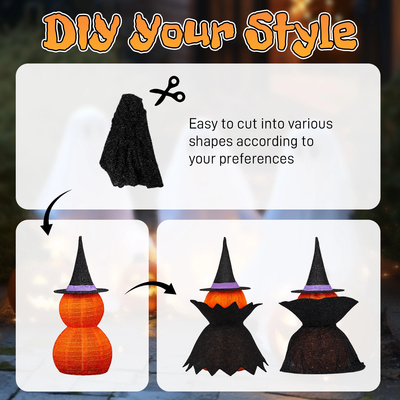 2 Pack 3FT Lighted Pumpkin Decorations, 176 LED Pop-Up Jack-O-Lantern with Cape & Metal Stand, Plug-In Halloween Collapsible Lamp for Indoor Outdoor Patio Yard Party Decor view 2