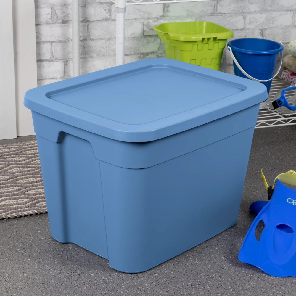 4 Pack 18 Gallon Plastic Storage Totes with Snap-On Lids, Stackable Blue Bins for Organization & Closet view 5