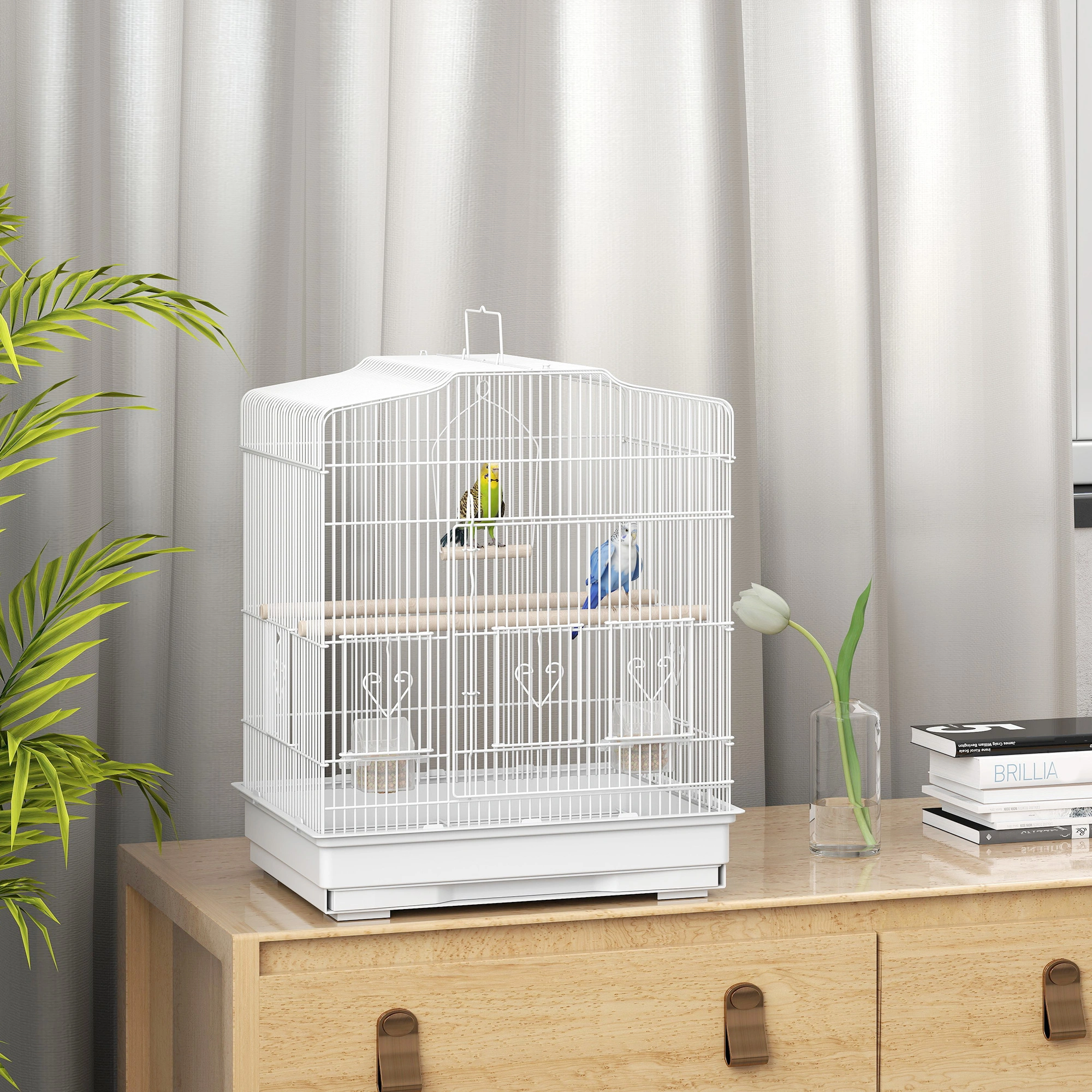 Bird Cage Starter Kit with Rolling Stand, Detachable Metal Avian Habitat, Complete Bird Accessories Set, Easy Assembly