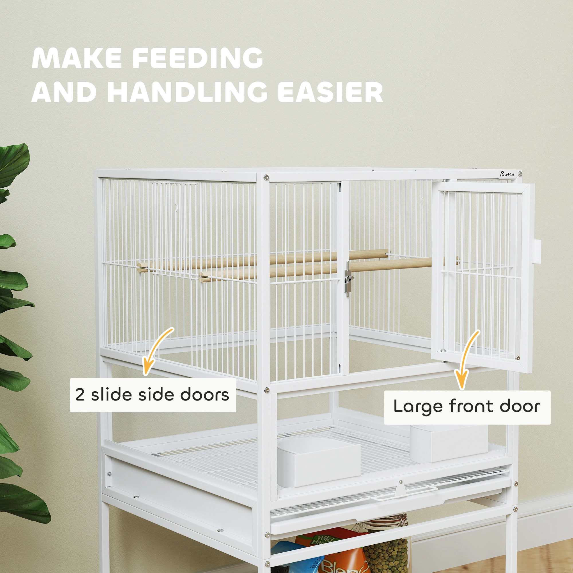 Bird Cage Starter Kit with Rolling Stand, Detachable Metal Avian Habitat, Complete Bird Accessories Set, Easy Assembly view 4