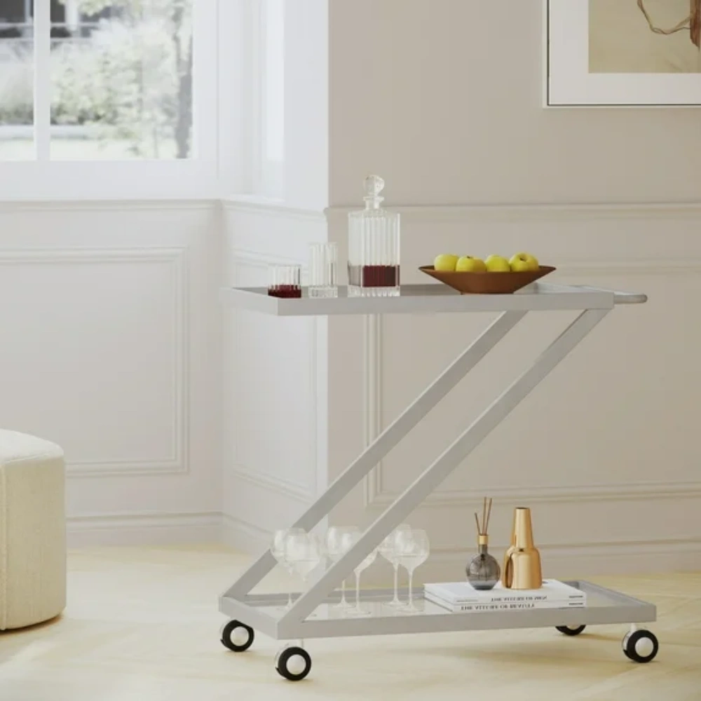 Bar Cart, Bakers Rack,Home Serving Bar Cart With Lockable Wheels, Wine Rolling Cart,Tempered Glass Shelves For Kitchen Dining Living Room