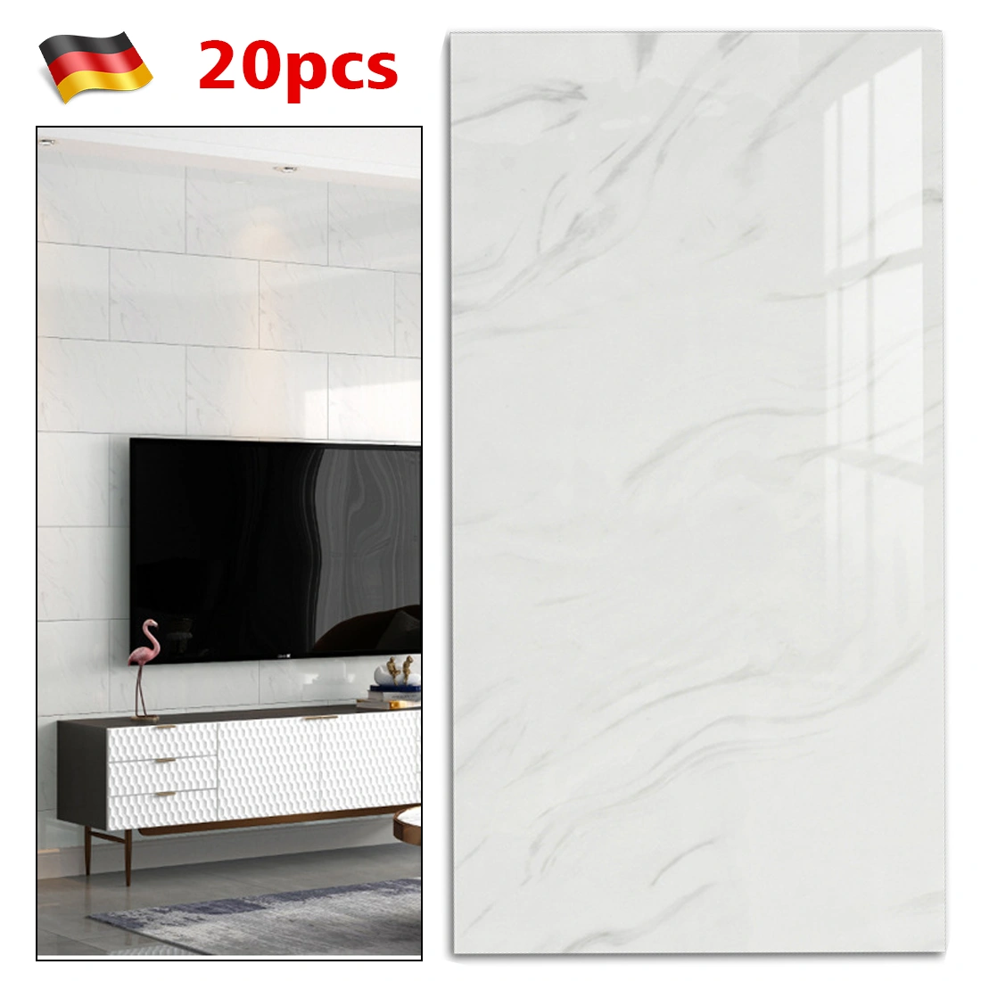 20PCS Marble Peel and Stick Wall Decals for Kitchen & Bathroom, Pearl White Self-Adhesive Vinyl Tiles
