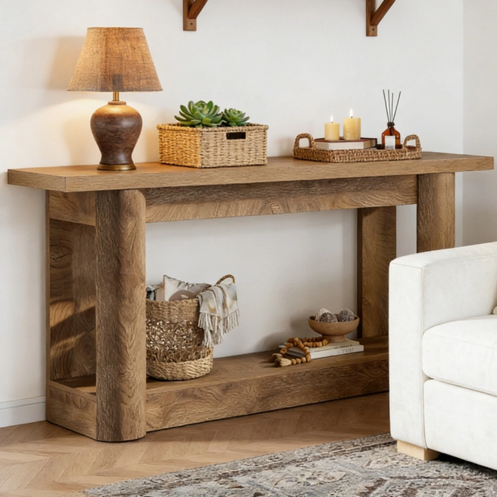Sleek Long Console Table with Storage Shelf - Narrow Entryway Sofa Table for Hallway, Living Room, Modern Thin Design Against Wall