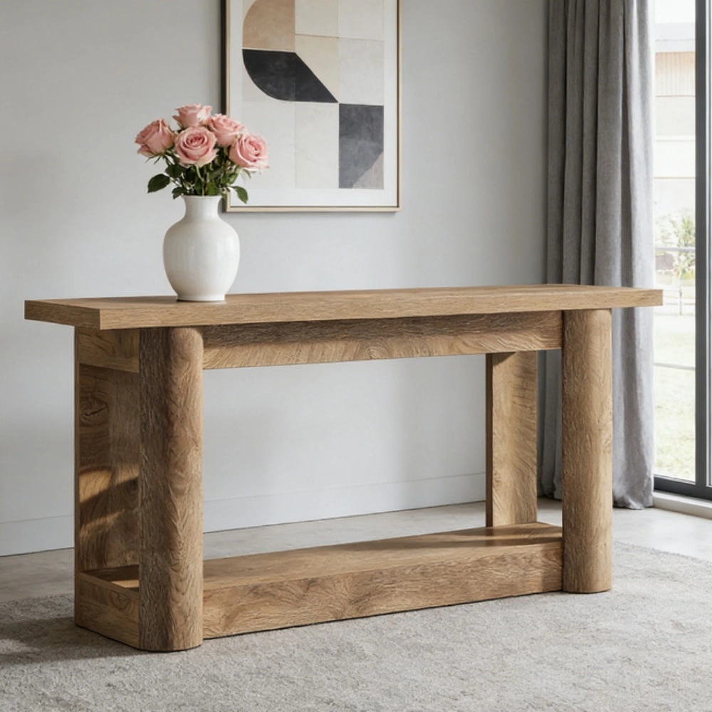 Sleek Long Console Table with Storage Shelf - Narrow Entryway Sofa Table for Hallway, Living Room, Modern Thin Design Against Wall view 3