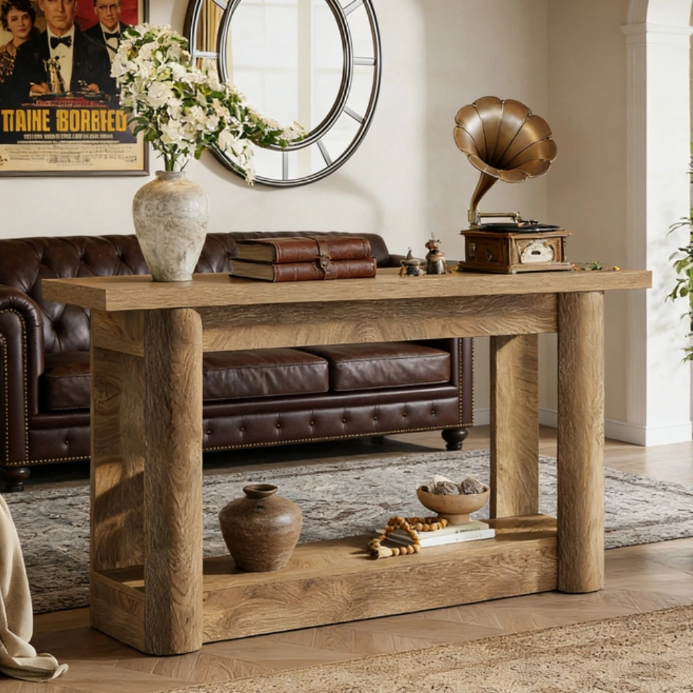 Sleek Long Console Table with Storage Shelf - Narrow Entryway Sofa Table for Hallway, Living Room, Modern Thin Design Against Wall view 6