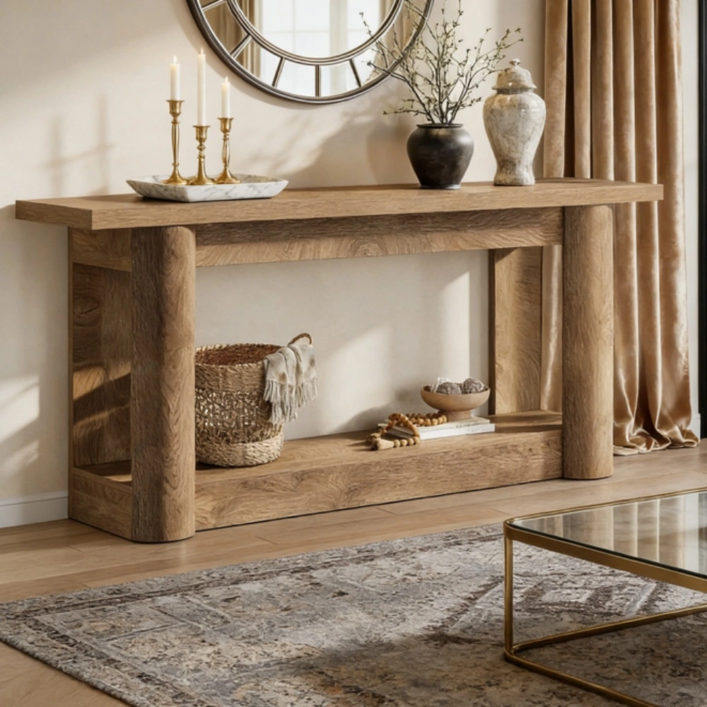 Sleek Long Console Table with Storage Shelf - Narrow Entryway Sofa Table for Hallway, Living Room, Modern Thin Design Against Wall view 7