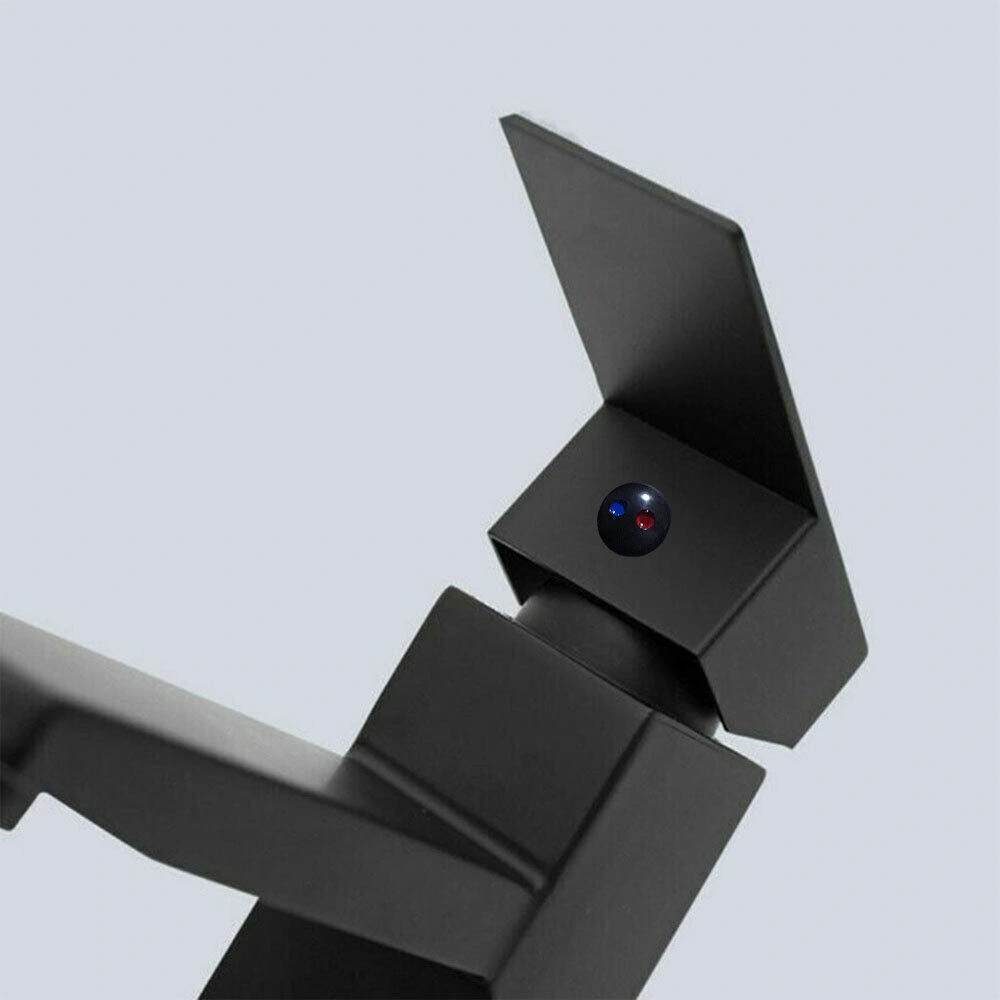 Black Square Waterfall Basin Mixer Tap, Large Mono Sink Tap with Waste for Bathroom Cloakroom UK view 3