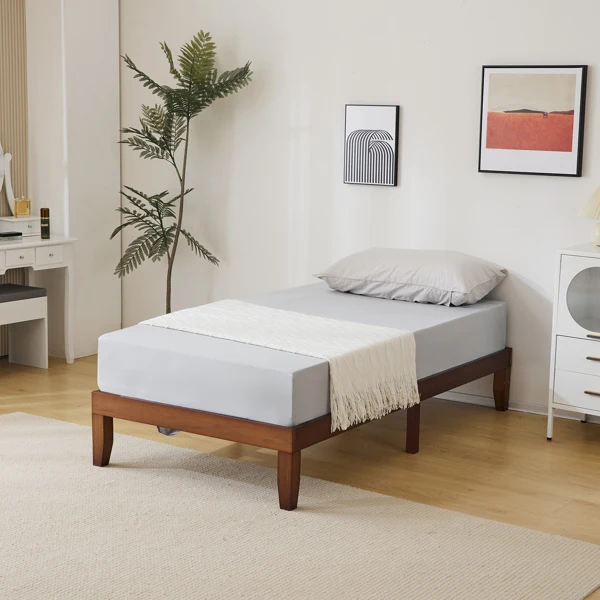 Basic bed frame, painted pine wood, brown, twin size, 189*96.5*30.5cm, wooden bed, single bed view 4