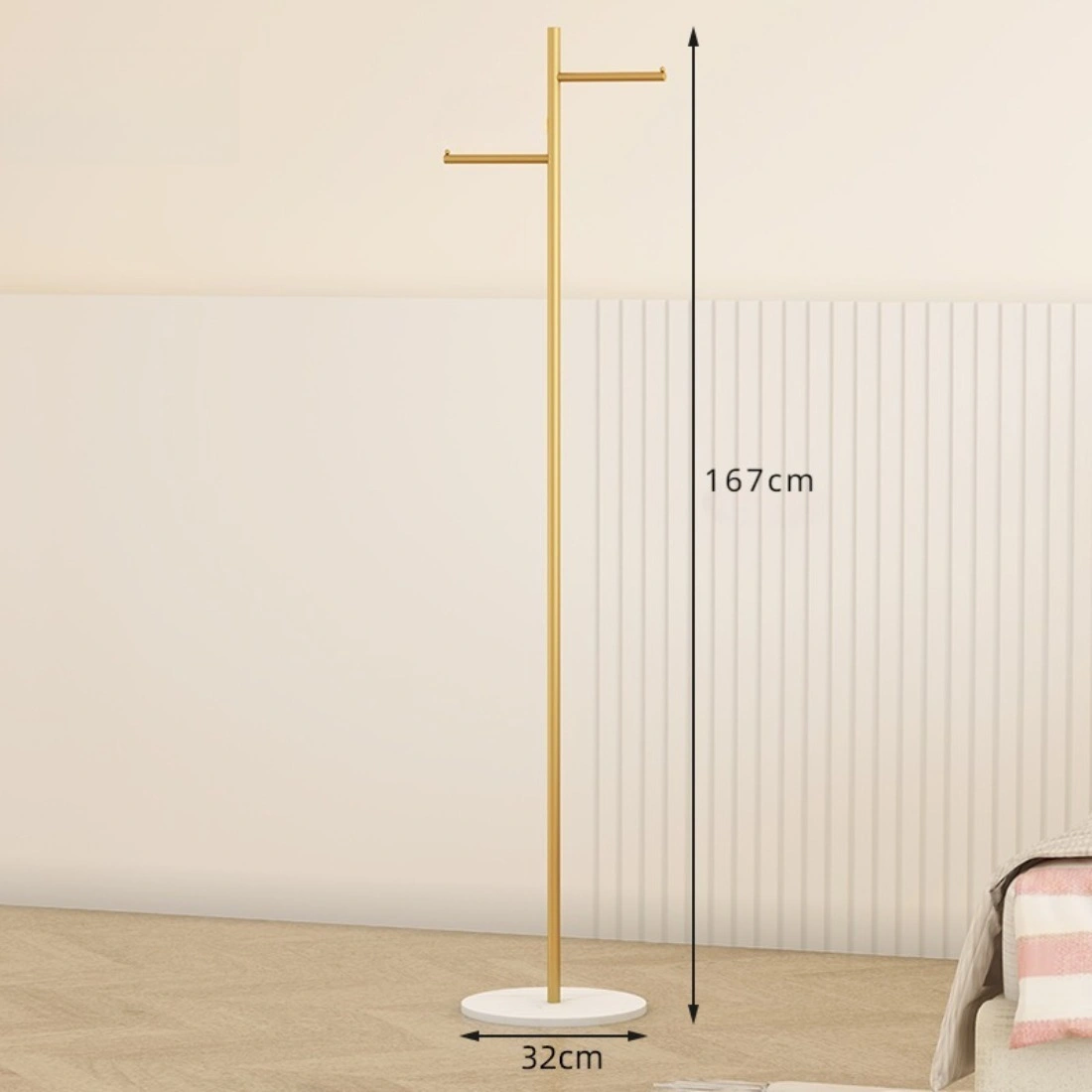 Heavy Duty Gold Metal Clothes Rack with Marble Base | Freestanding Garment Hanger for Bedroom, Jacket, Scarf, Hat view 2