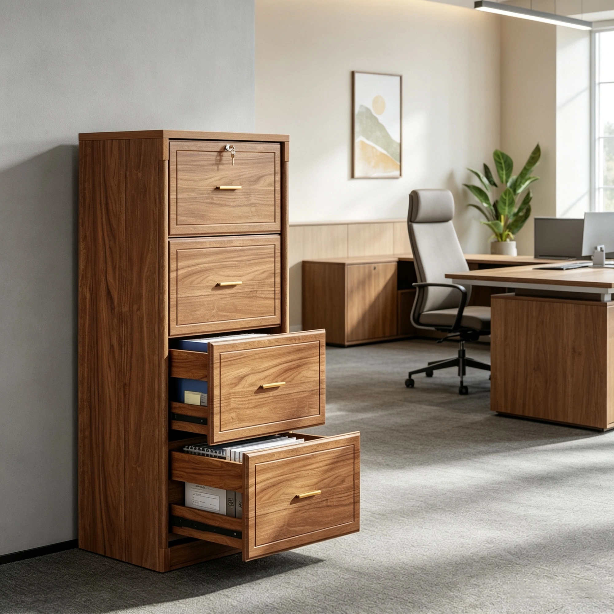 51 Inch Vertical File Cabinet with 4 Storage Drawers, Office Filing Cabinet