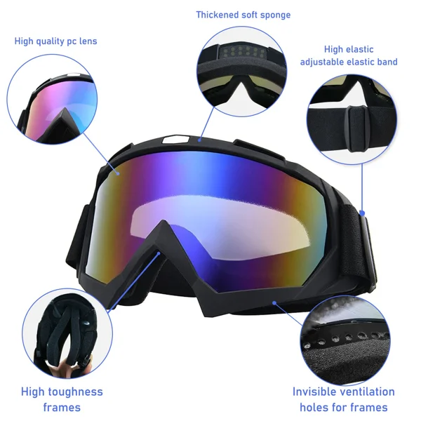 Windproof Anti-Scratch Dustproof Motorcycle Riding Goggles Ski Goggles Colorful Lens view 3