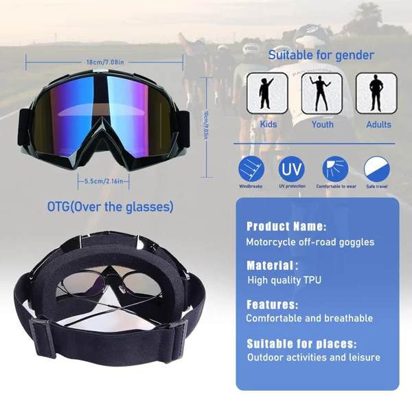 Windproof Anti-Scratch Dustproof Motorcycle Riding Goggles Ski Goggles Colorful Lens view 4