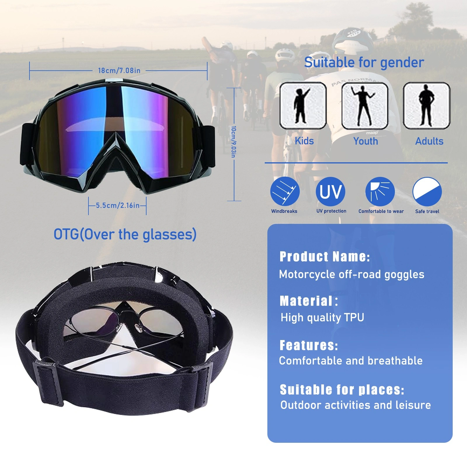 Windproof Anti-Scratch Dustproof Motorcycle Riding Goggles Ski Goggles Colorful Lens view 4