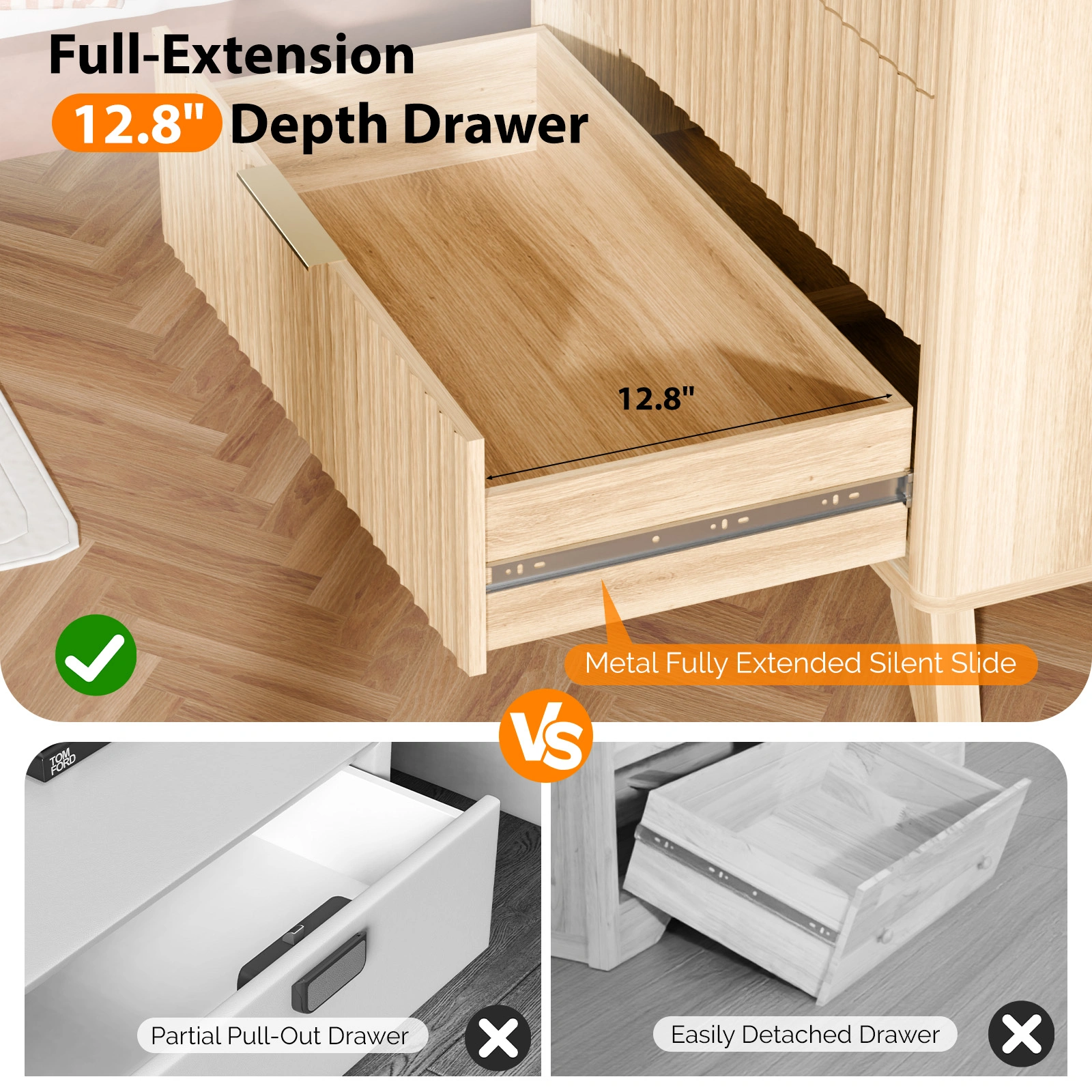 3-Drawer Cabinet with Slatted Fronts 31.5"*15.6"*29.72" Chest of Drawers Nightstand Oak view 10
