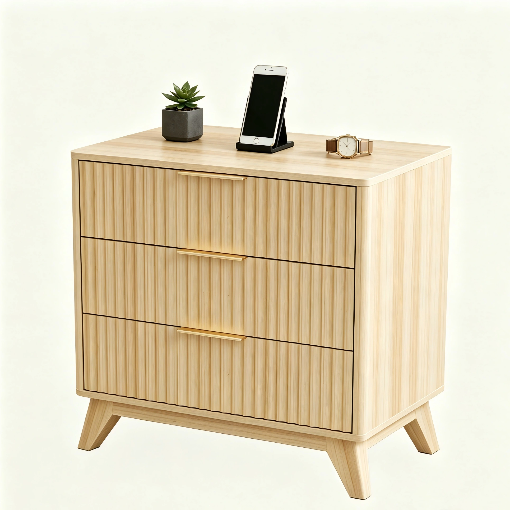 3-Drawer Cabinet with Slatted Fronts 31.5"*15.6"*29.72" Chest of Drawers Nightstand Oak view 4