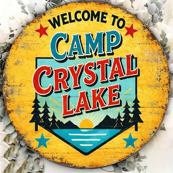 CIFbuy 1pc Vintage Camp Crystal Lake Sign 8x8in Round Metal Plaque, "Round Metal" Plaque, Welcome Wall Decor for Game Room Bar Garage(TikTok, ikTok, temu Self-pickup Logiraics) view 5