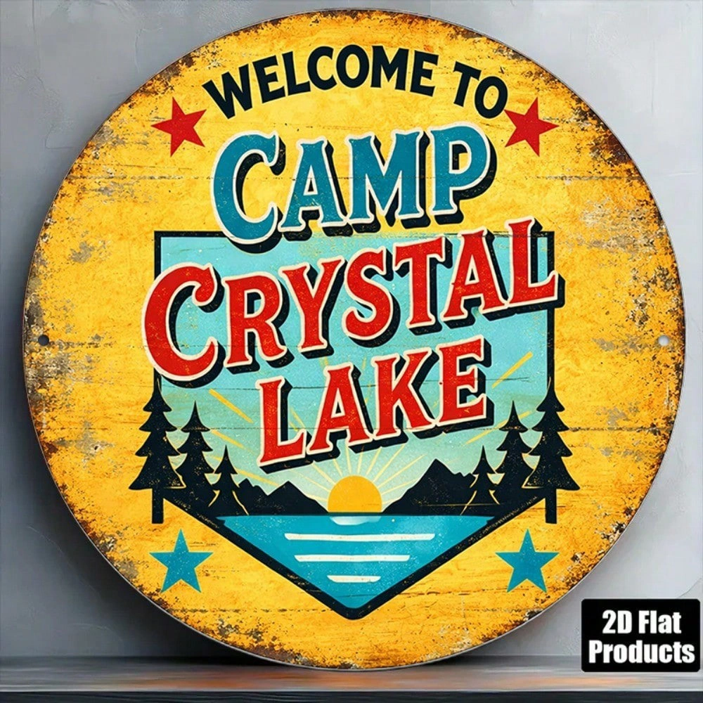 CIFbuy 1pc Vintage Camp Crystal Lake Sign 8x8in Round Metal Plaque, "Round Metal" Plaque, Welcome Wall Decor for Game Room Bar Garage(TikTok, ikTok, temu Self-pickup Logiraics) view 4