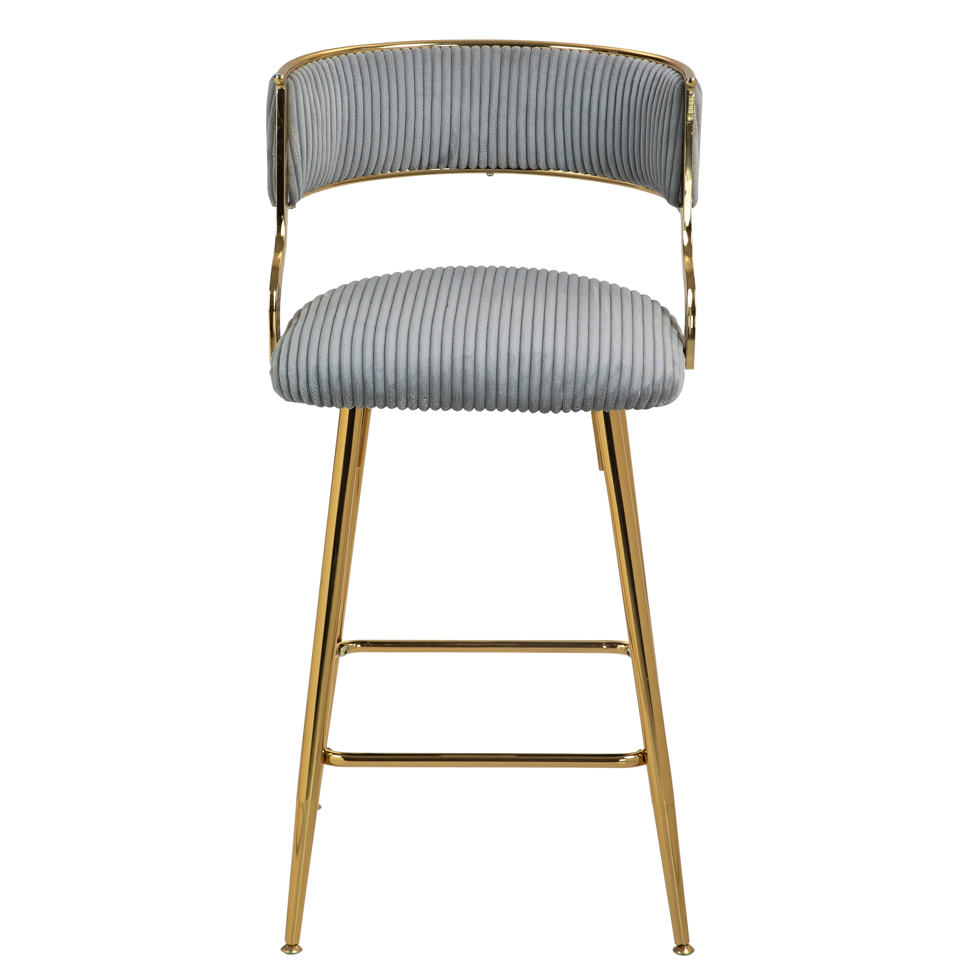 Set of 2 Counter Height Bar Stools 26" Corduroy Kitchen Island Stool with Back, Gold Chrome Base & Footrest - Grey view 2