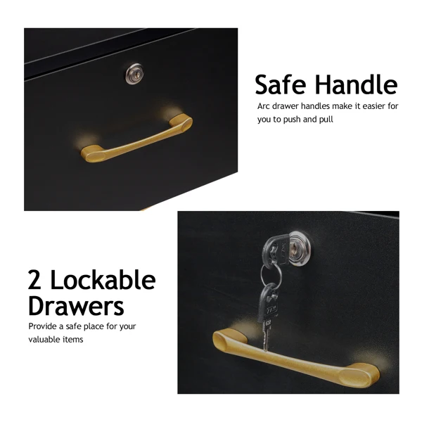 15cm E0 particleboard with hemp surface, two draws and three holes with lock, salon cabinet, black view 4