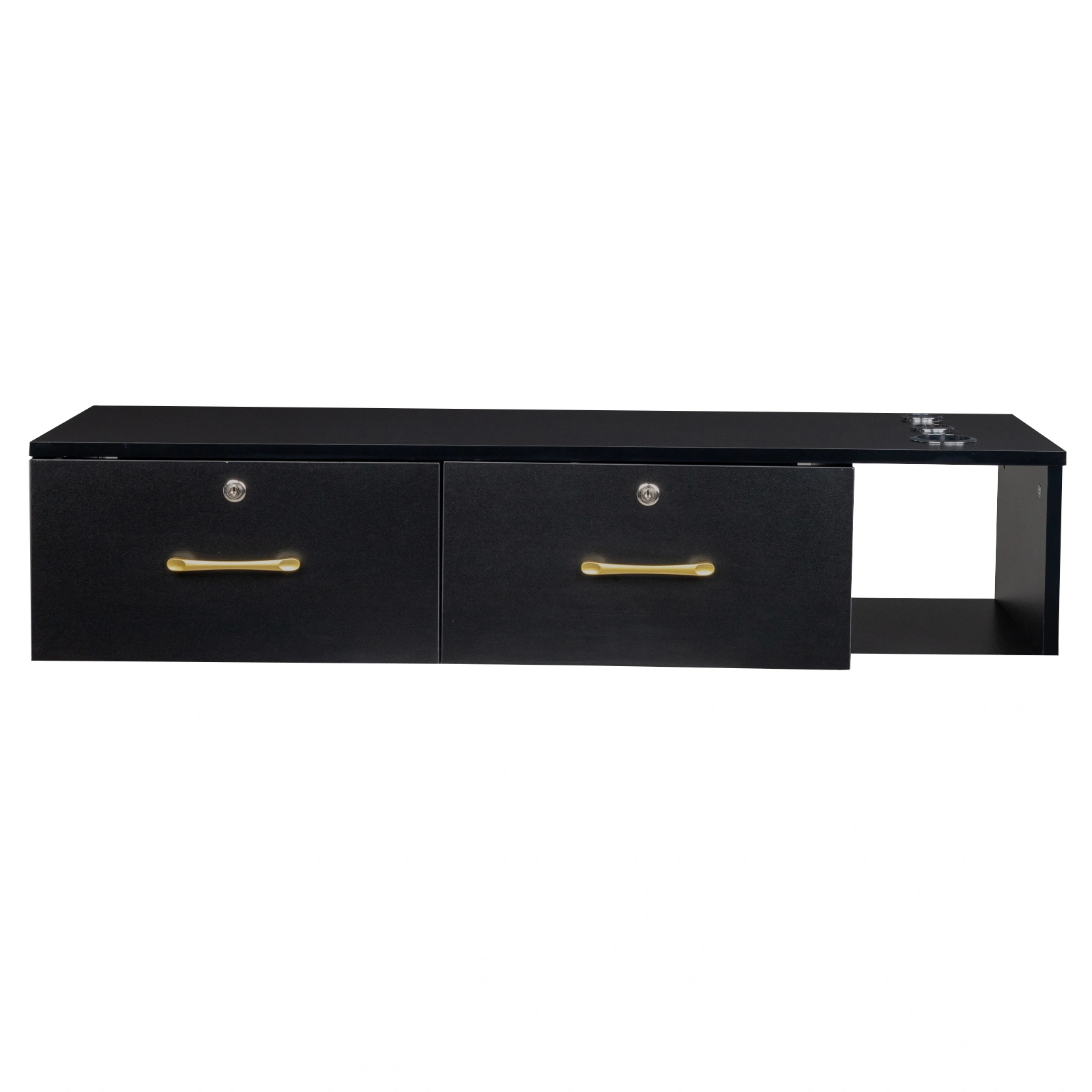 15cm E0 particleboard with hemp surface, two draws and three holes with lock, salon cabinet, black view 7