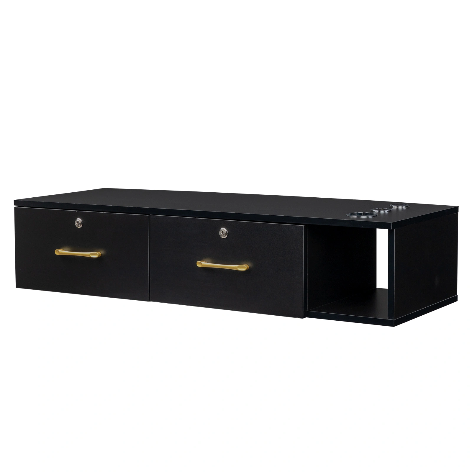 15cm E0 particleboard with hemp surface, two draws and three holes with lock, salon cabinet, black view 8