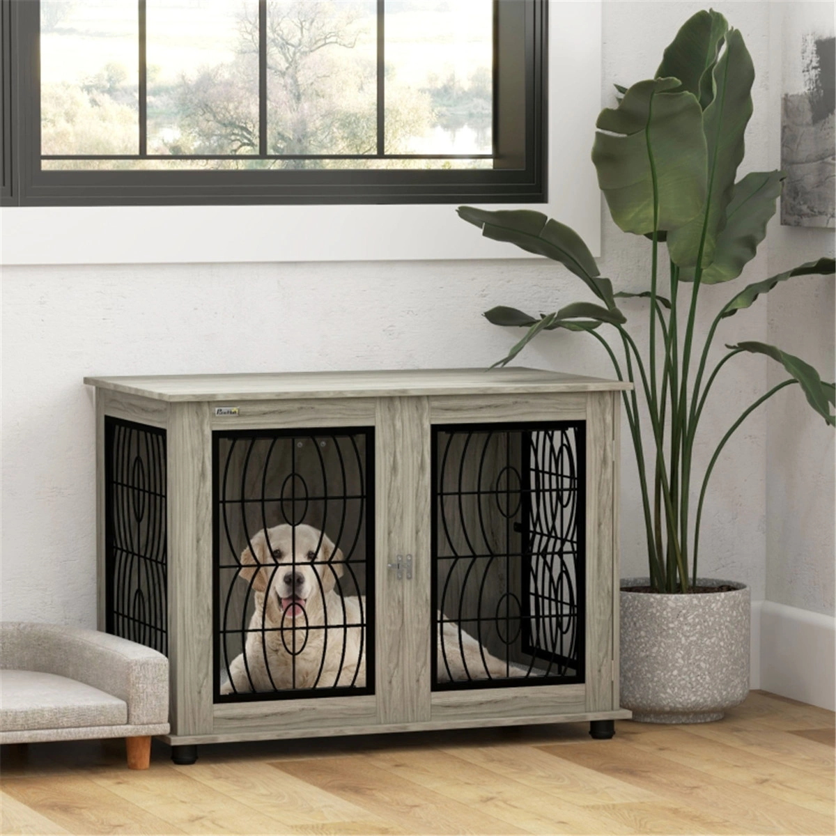 Heavy Duty Metal Dog Crate, Foldable Pet Kennel with Divider, Door Lock, Tray, Indoor Outdoor Use