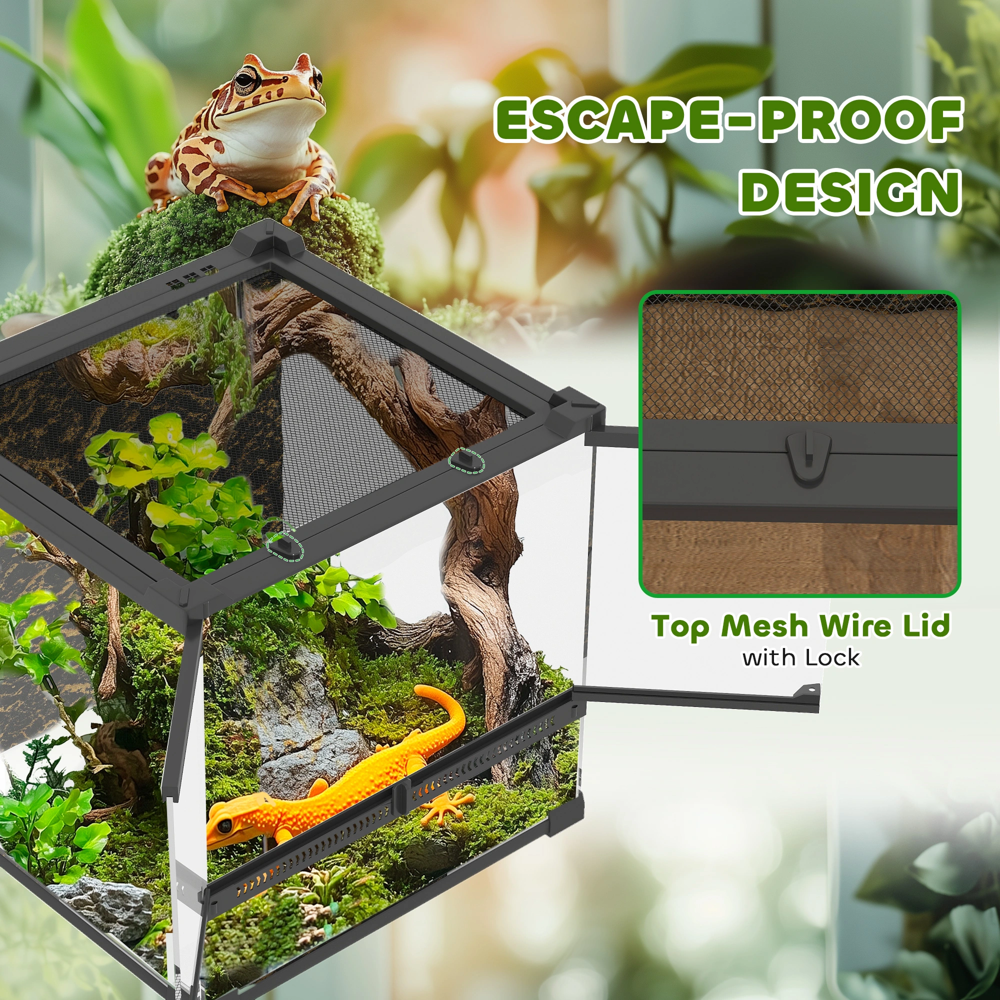 Reptile Glass Terrace - Ventilated Glass Terrarium Enclosure Habitat for Snakes, Lizards, Herpetology view 4