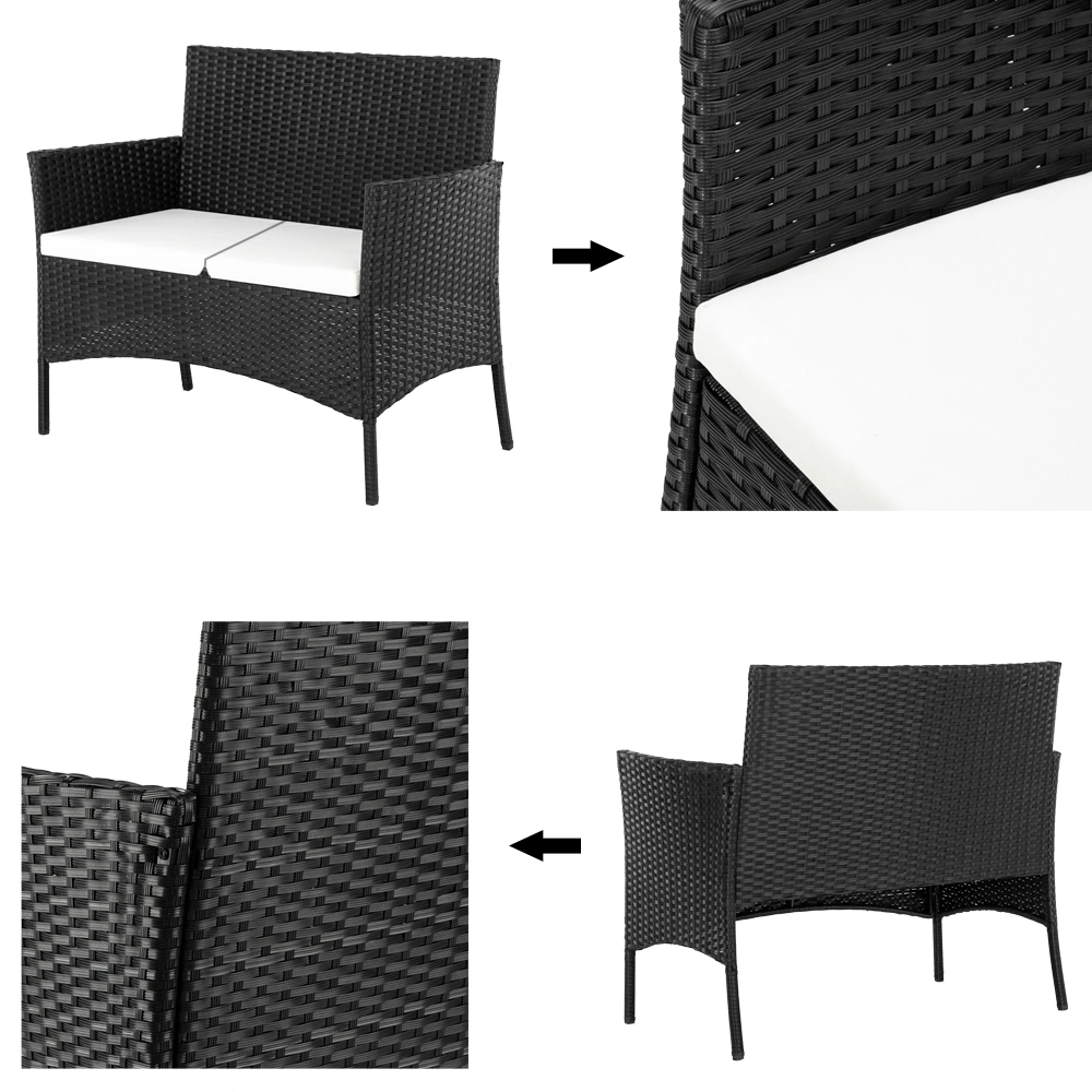 2pcs Arm Chairs 1pc Love Seat & Tempered Glass Coffee Table Rattan Sofa Set Black view 23