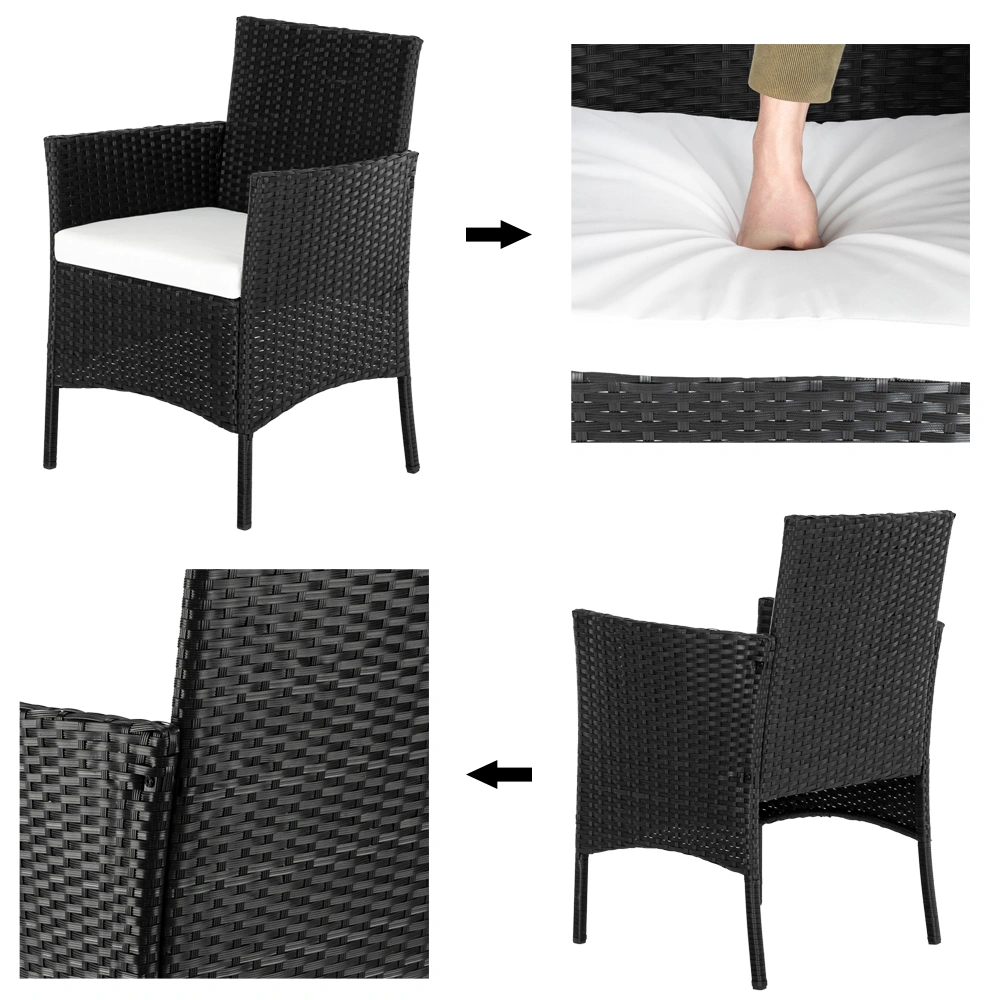 2pcs Arm Chairs 1pc Love Seat & Tempered Glass Coffee Table Rattan Sofa Set Black view 28