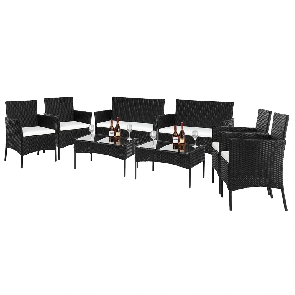 2pcs Arm Chairs 1pc Love Seat & Tempered Glass Coffee Table Rattan Sofa Set Black view 29
