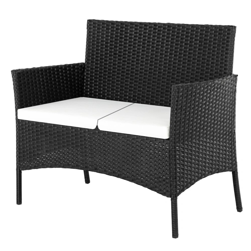 2pcs Arm Chairs 1pc Love Seat & Tempered Glass Coffee Table Rattan Sofa Set Black view 39