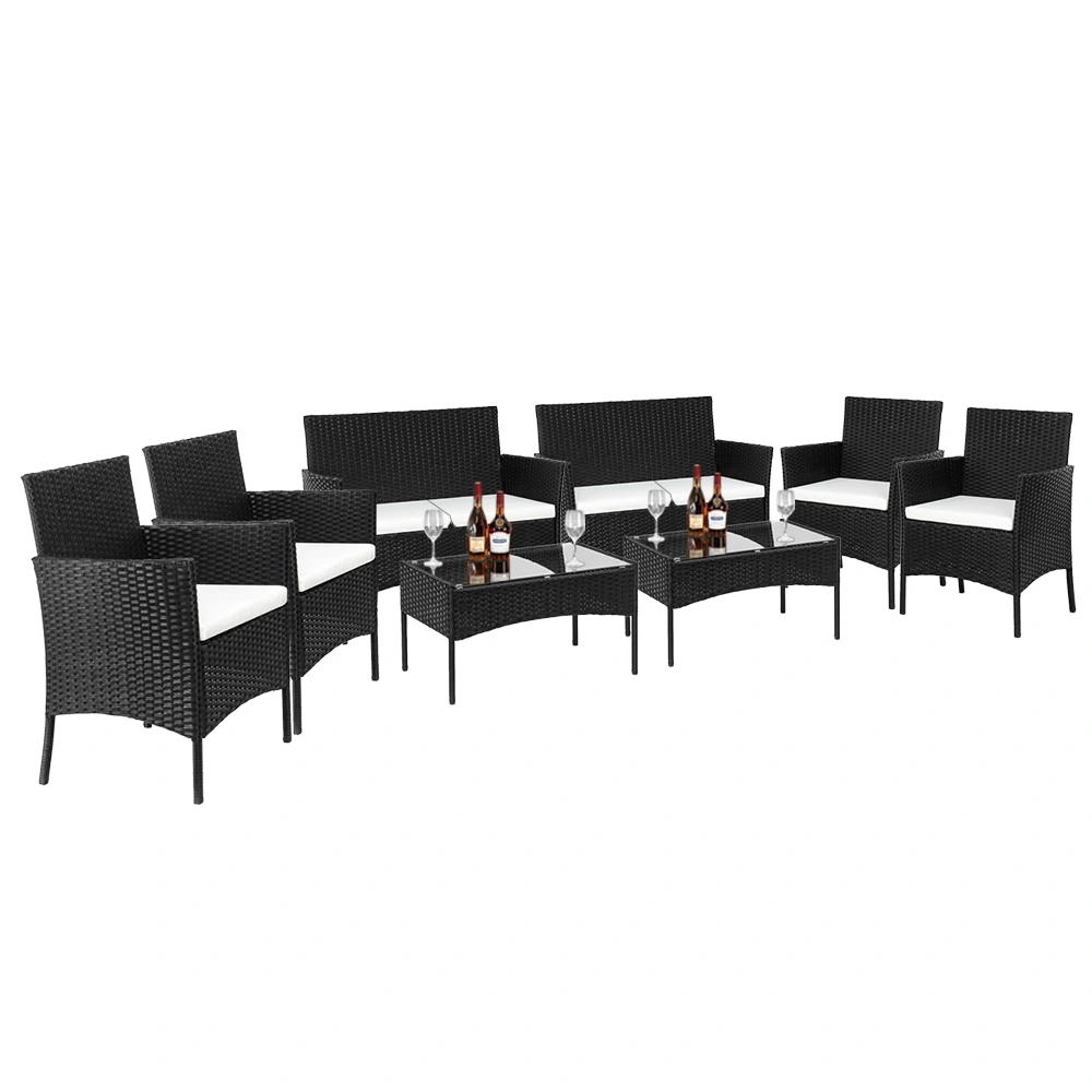2pcs Arm Chairs 1pc Love Seat & Tempered Glass Coffee Table Rattan Sofa Set Black view 4