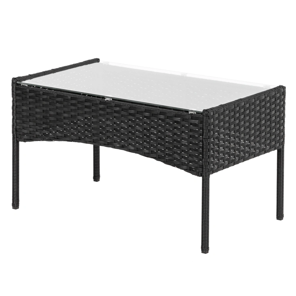 2pcs Arm Chairs 1pc Love Seat & Tempered Glass Coffee Table Rattan Sofa Set Black view 45