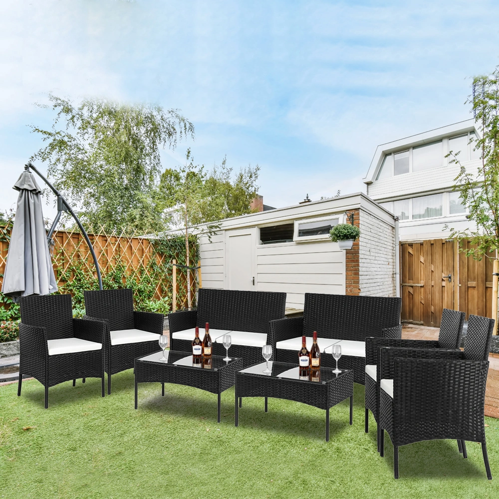2pcs Arm Chairs 1pc Love Seat & Tempered Glass Coffee Table Rattan Sofa Set Black view 70