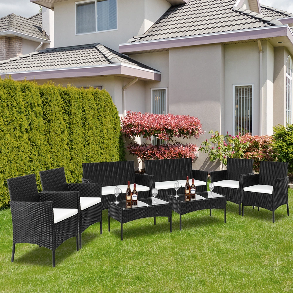 2pcs Arm Chairs 1pc Love Seat & Tempered Glass Coffee Table Rattan Sofa Set Black view 74