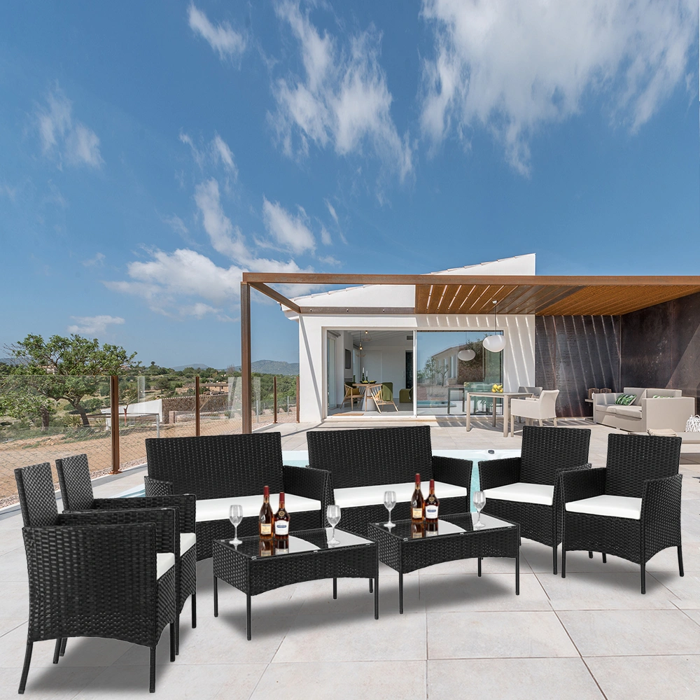 2pcs Arm Chairs 1pc Love Seat & Tempered Glass Coffee Table Rattan Sofa Set Black view 79