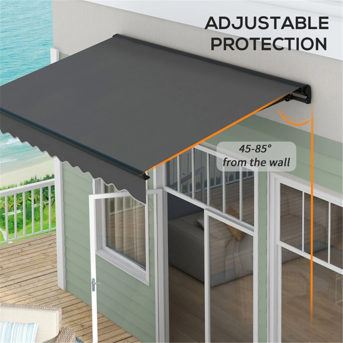 Retractable Patio Awning 10x8 Waterproof Outdoor Sunshade Canvas with Motorized Arm