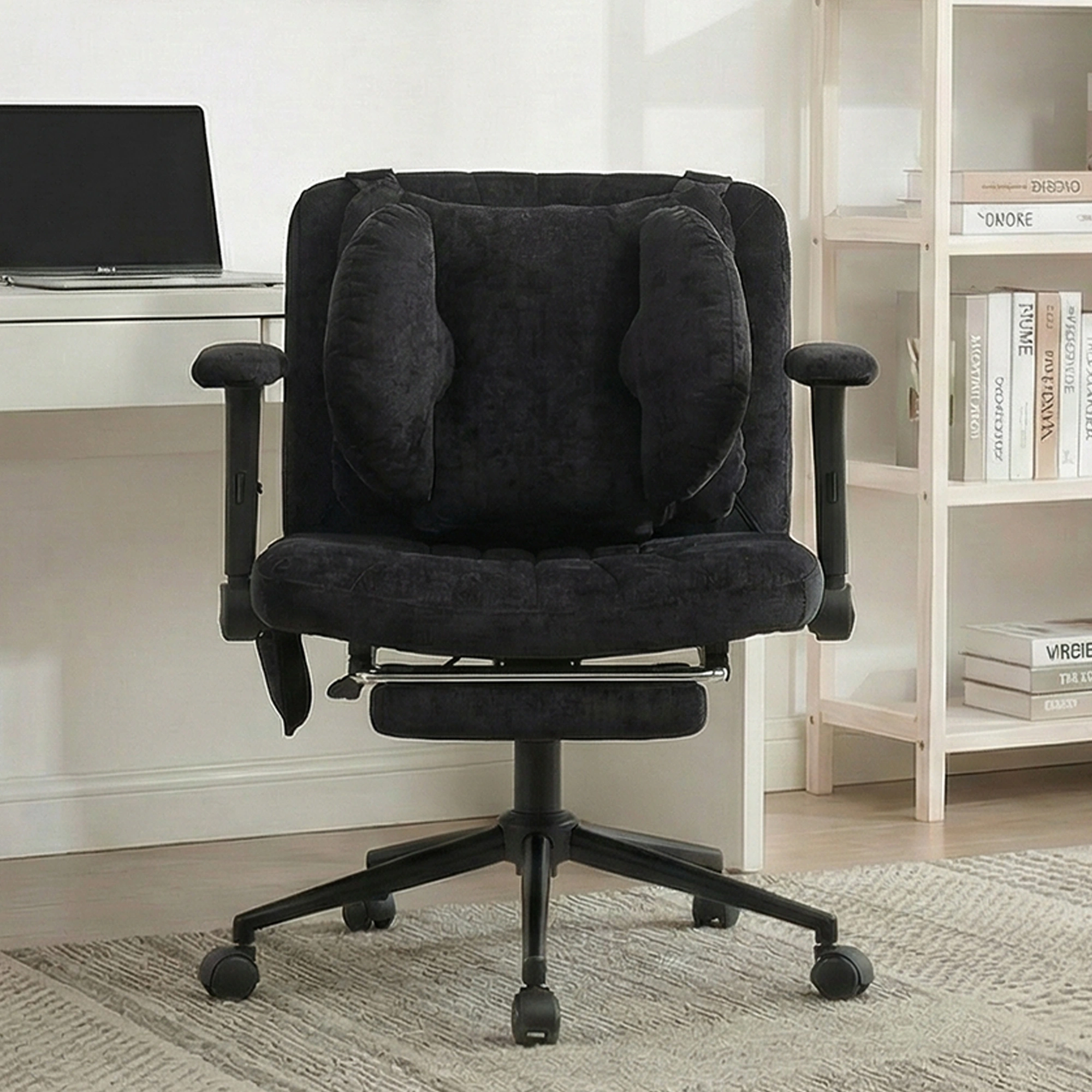 Gaming Office Chair with Footrest, Height Adjustable Swivel Desk Chair with Armrests & Casters, Black view 2