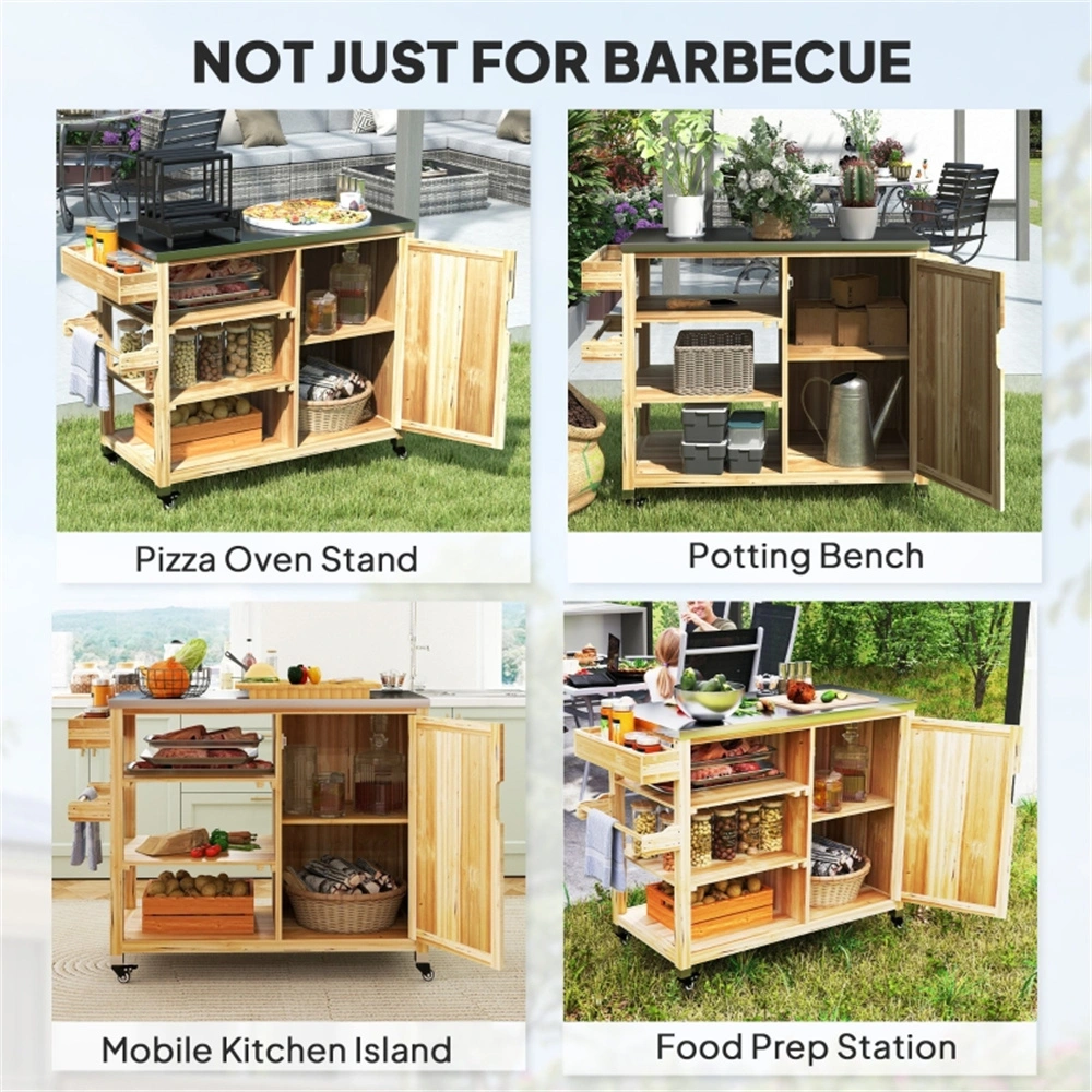 Camping Cart Outdoor Grill Cart with Folding Table, Portable Bar Cart for Picnic BBQ, Garden, Beach, Travel 108 characters. view 7