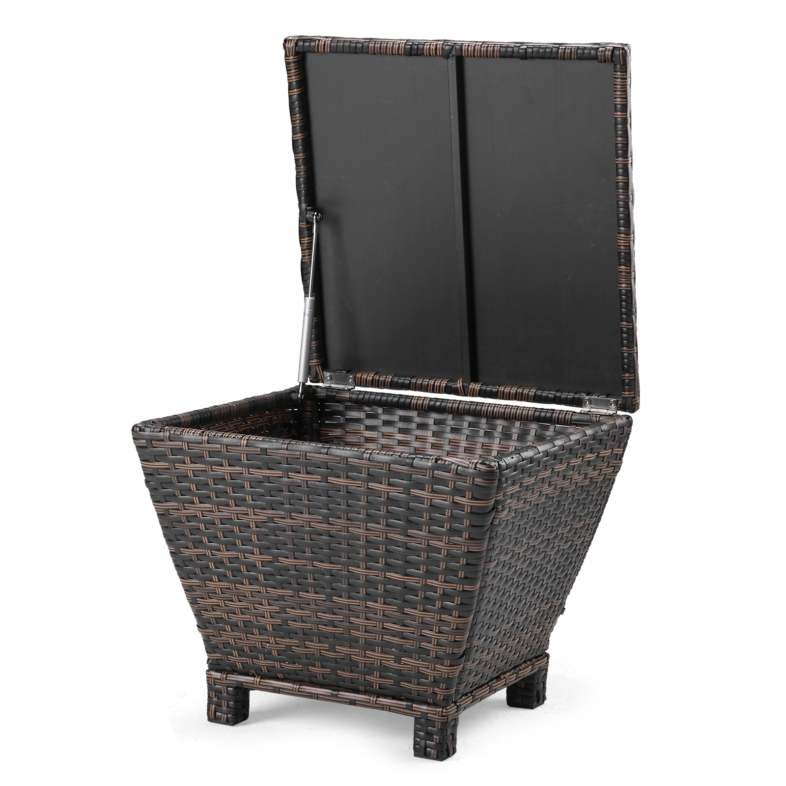 Outdoor PE Wicker Side Table with Storage, Small Patio Storage Bin Container for Hose Cushion Towel, Brown view 11