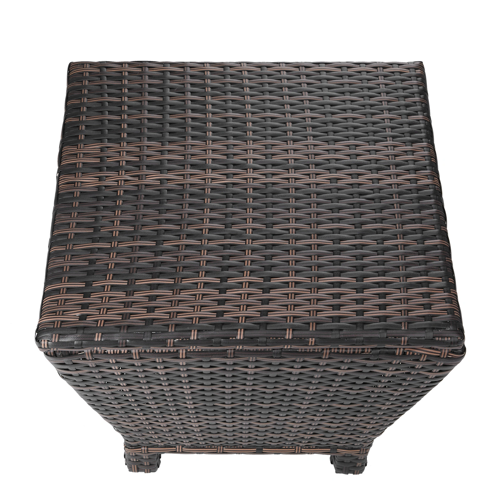Outdoor PE Wicker Side Table with Storage, Small Patio Storage Bin Container for Hose Cushion Towel, Brown view 12