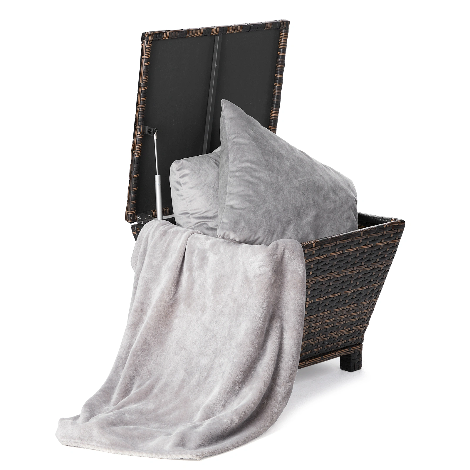 Outdoor PE Wicker Side Table with Storage, Small Patio Storage Bin Container for Hose Cushion Towel, Brown view 14