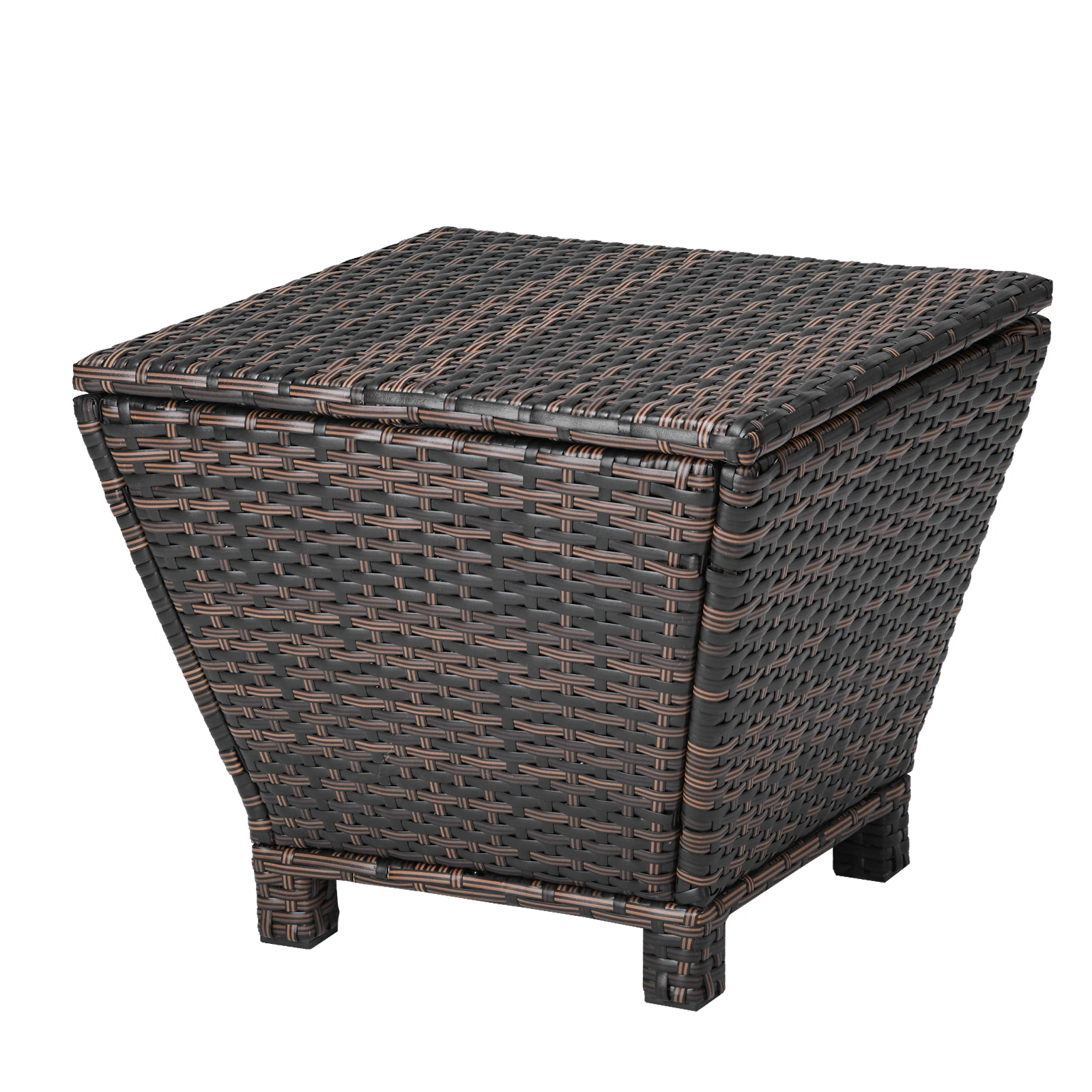 Outdoor PE Wicker Side Table with Storage, Small Patio Storage Bin Container for Hose Cushion Towel, Brown view 15