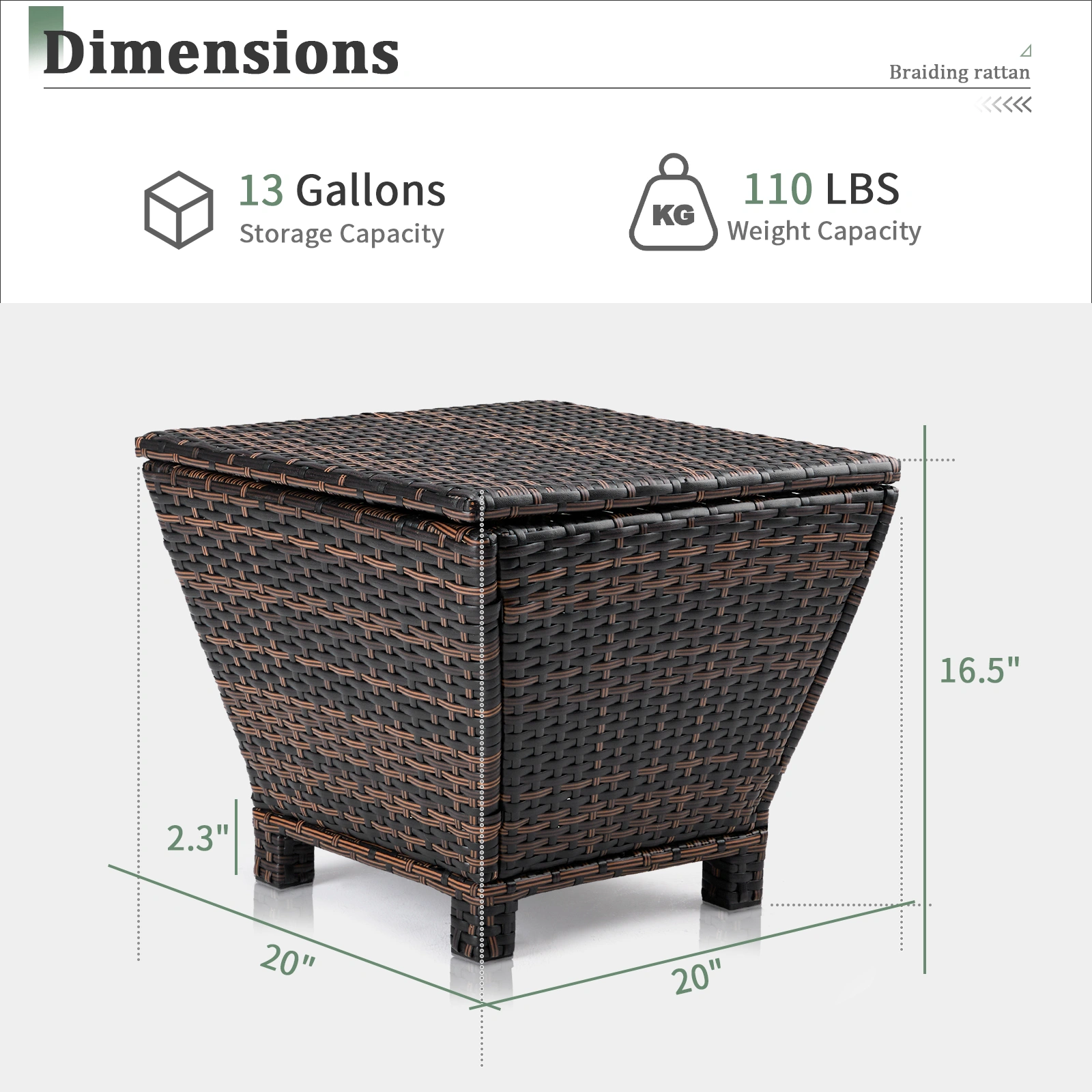 Outdoor PE Wicker Side Table with Storage, Small Patio Storage Bin Container for Hose Cushion Towel, Brown view 3