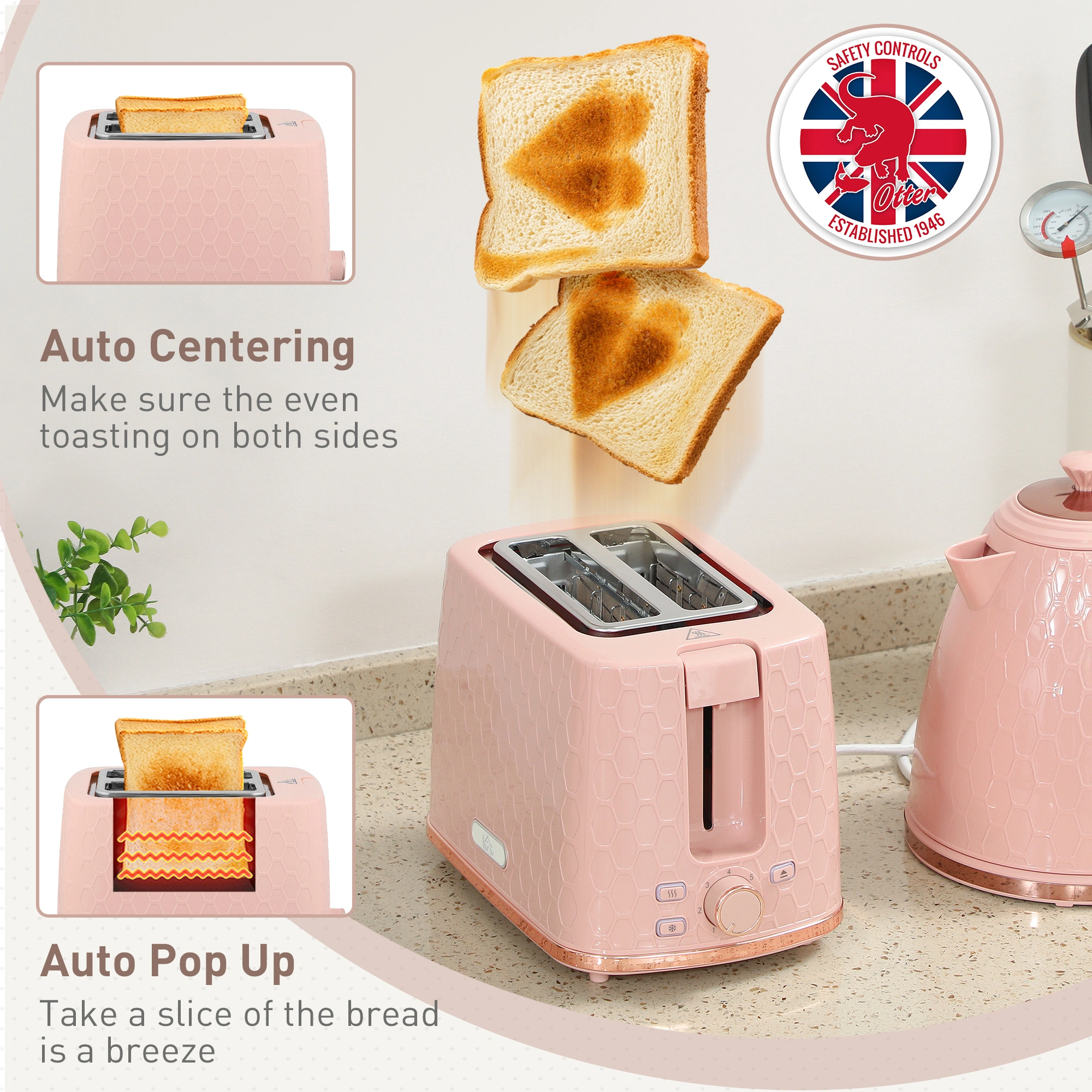 2-Piece Kitchen Appliance Set - Kettle and Toaster Combo, Stainless Steel, Black, Anti-Scorch Design view 4